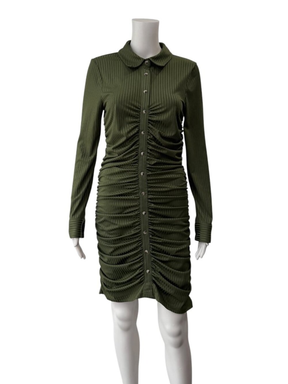 $328 Veronica Beard Green Ribbed Ruched Davila Mini Dress Size Medium